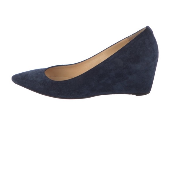 Christian Louboutin Navy Suede Pointed-Toe Wedge